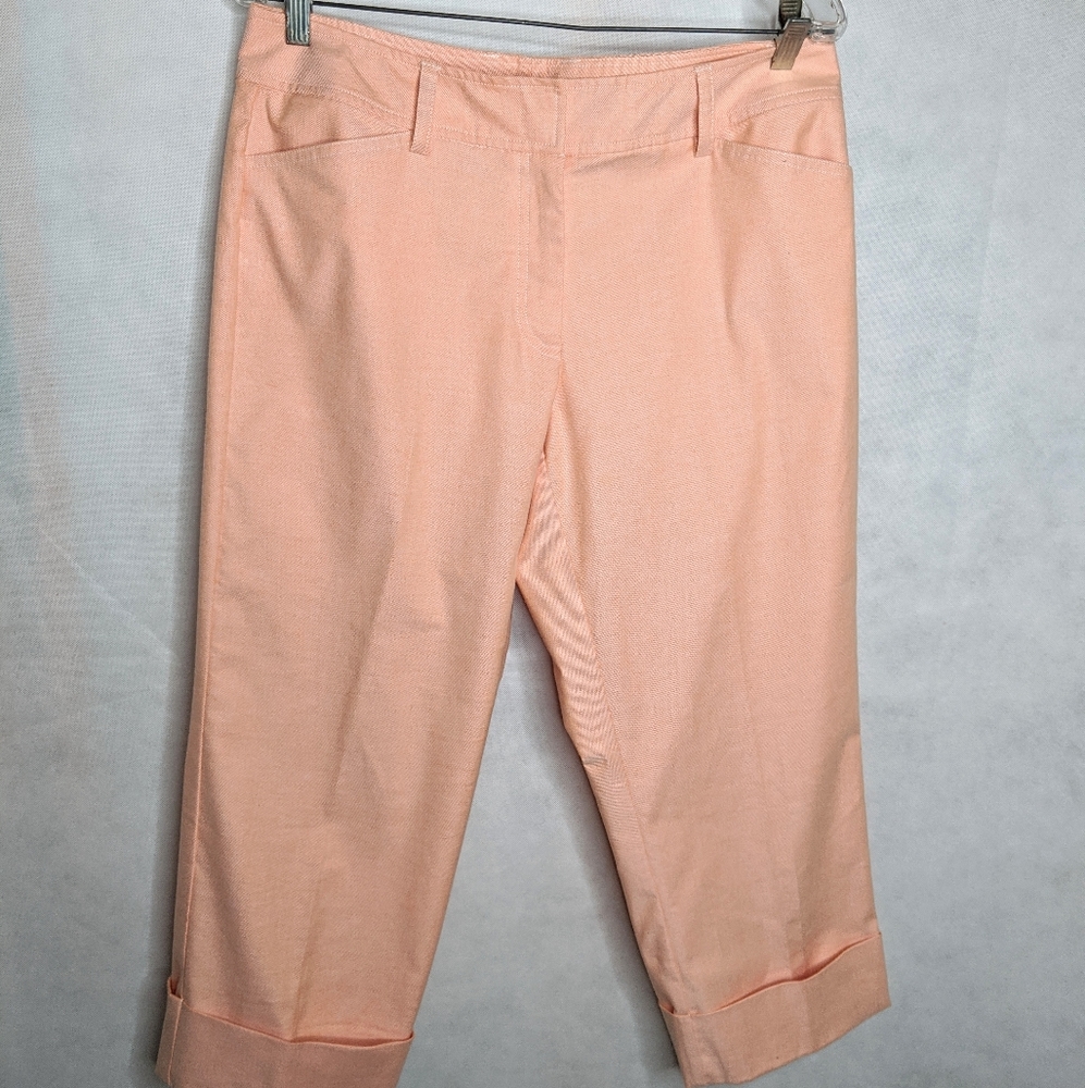 Peach Colored Stretch Capris 16 Pockets Flat Front